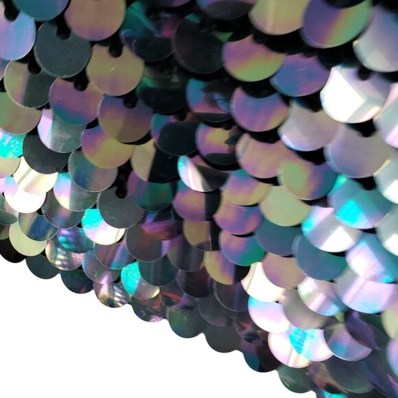 JoosTricot Black Rainbow Sequin Crochet Mini Rave Dress Retro Y2K Mermaid Disco - Picture 7 of 11